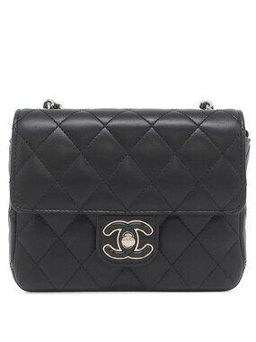 Chanel Shoulder Bag Mini Flap Lambskin Black Gold CC Logo